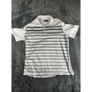 Callaway Opti-Dri Golf Polo Shirt Lg  White Striped Short Sleeve Good Condition